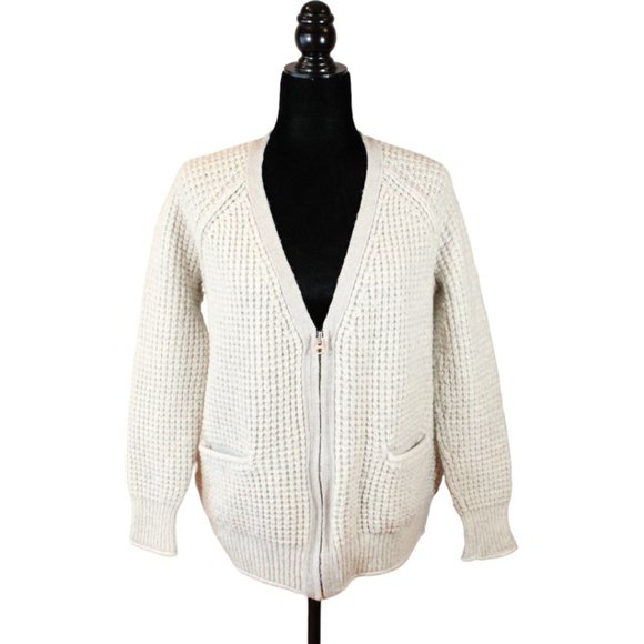 Wilfred Free Waffle Knit Cardigan Alpaca Medium Zipper Front Long Sleeves CA287 - Picture 1 of 9